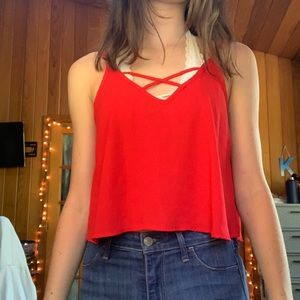 flowy red cropped tank top